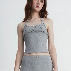 Ribbed Halter Crop Top in Light Gray